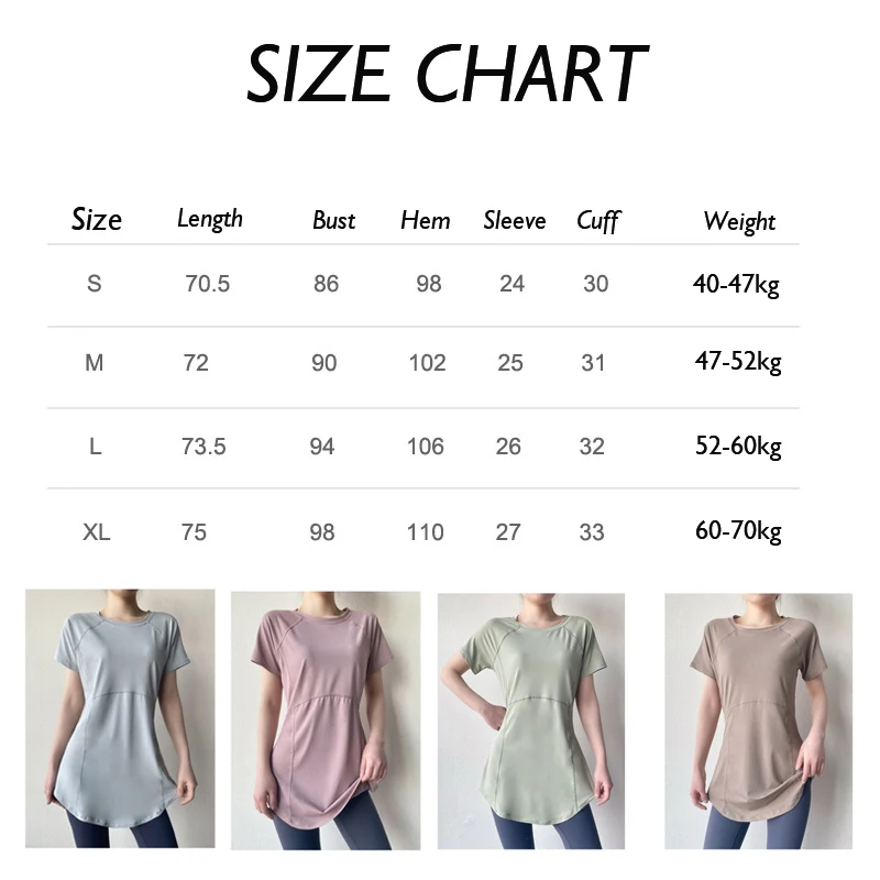 Women Sport Quick Dry Yoga T-Shirt Short Sleeve Summer Fitness Top Breathable Slimming Long with Butt Cover Running Shirt