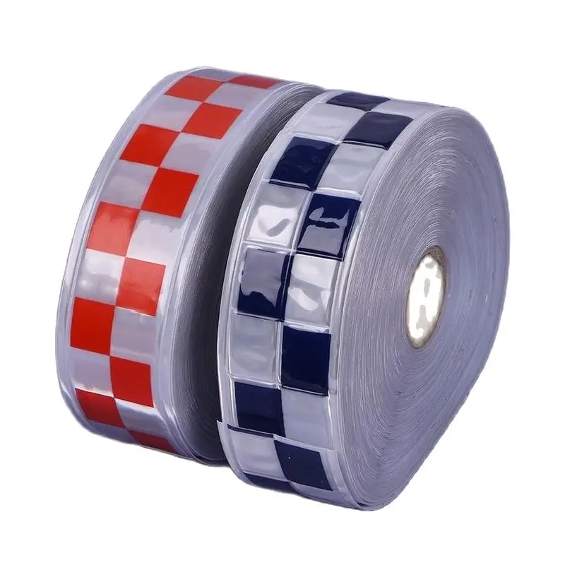 PVC Film Reflective Warning Tape, Small Square High Visibility, Garment Marterial, Blue and White, 5cm