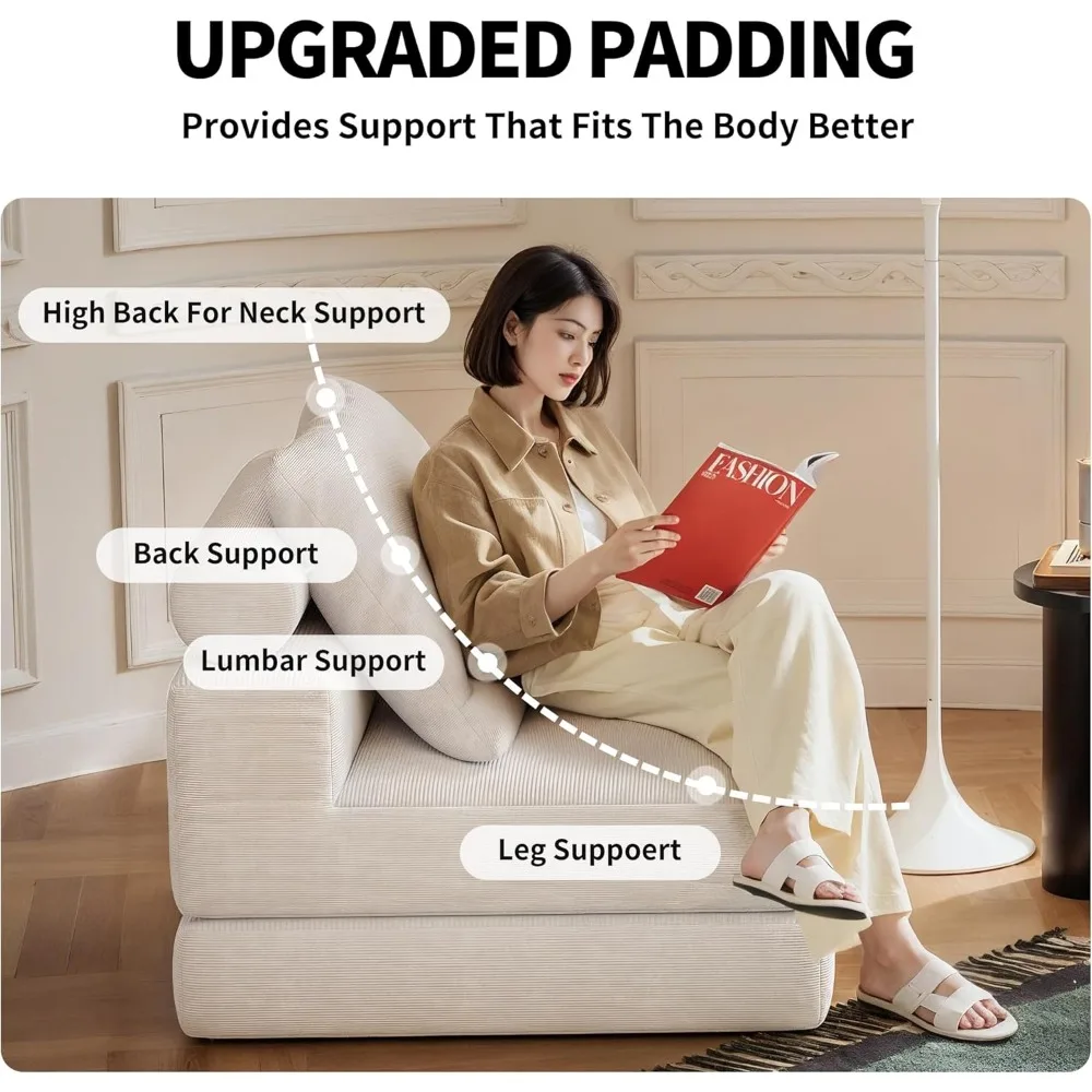 أريكة سرير قابلة للتحويل مع وسائد - أريكة أرضية واحدة مملوءة بالرغوة عالية الكثافة للمساحات الصغيرة