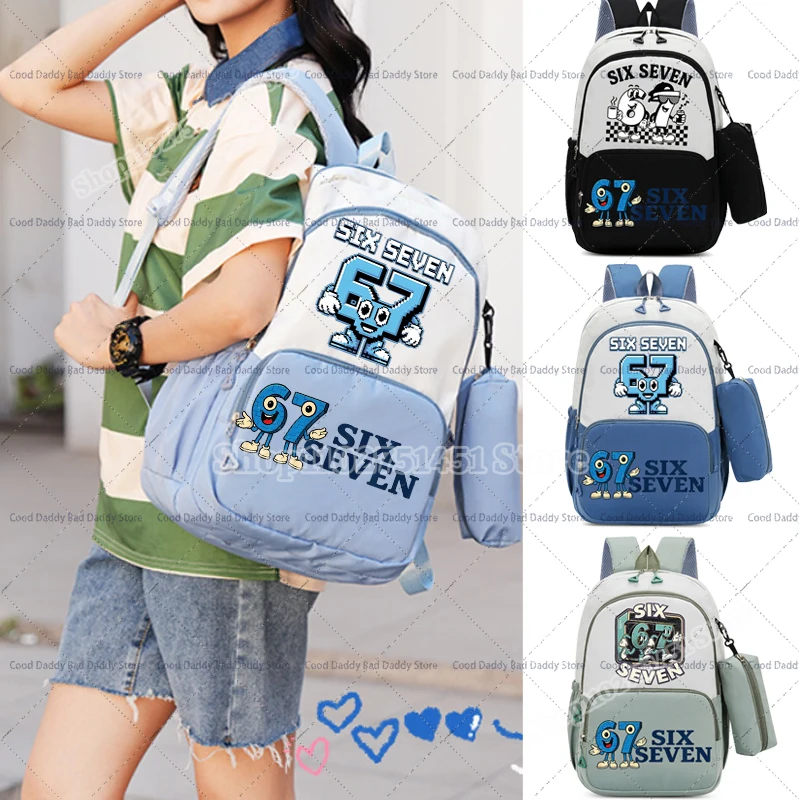 Steal A Brainrot 67 Backpack for Girls Boys Bookbag with Pencilbag Kids Schoolbag Large Capacity Knapsack Travel Rucksack Bags