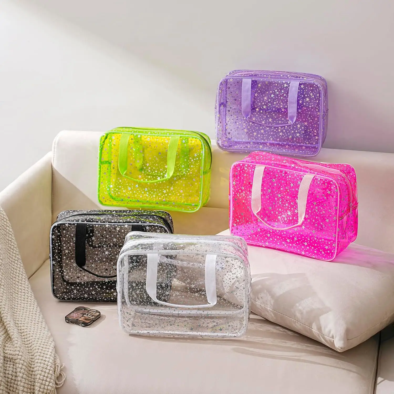 

New PVC toiletries bag large-capacity travel zipper handbag star makeup bag and storage bag