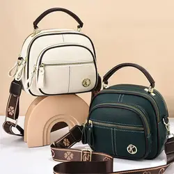 Multi Compartment Leather Crossbody Bag Multifunctional Adjustable Women Satchels Wide Shoulder Strap Large Capacity Handbag