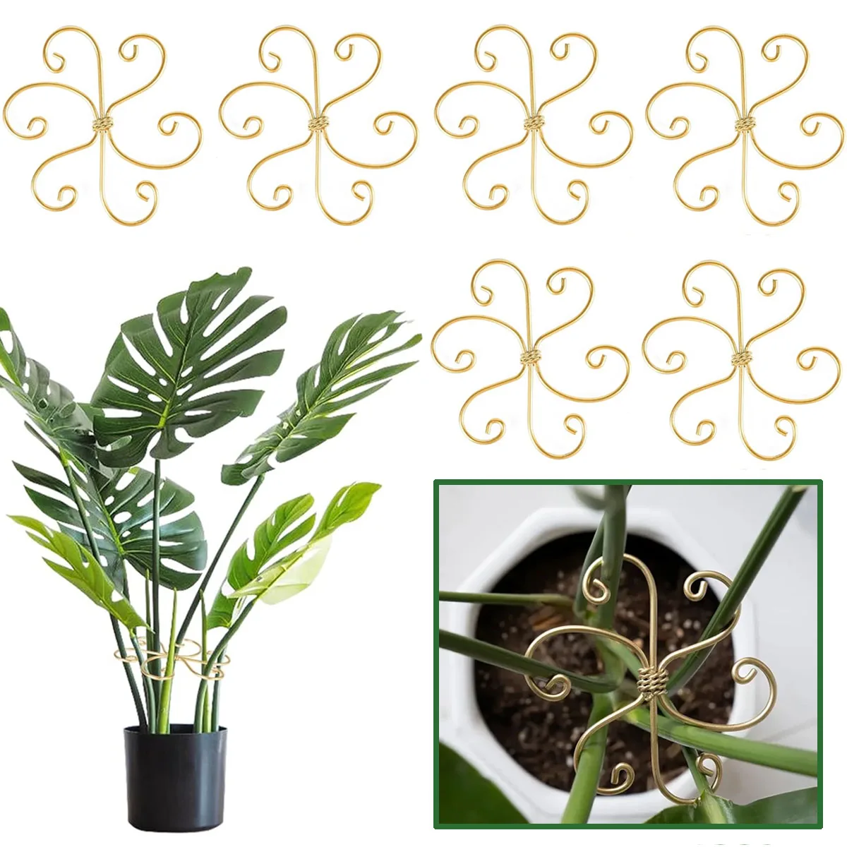 

1/2/4/6Pcs Plant Stem Support Iron Monstera Plant Support Plant Stem Holder Support Bamboo Clamp Set for Plants Stabilization