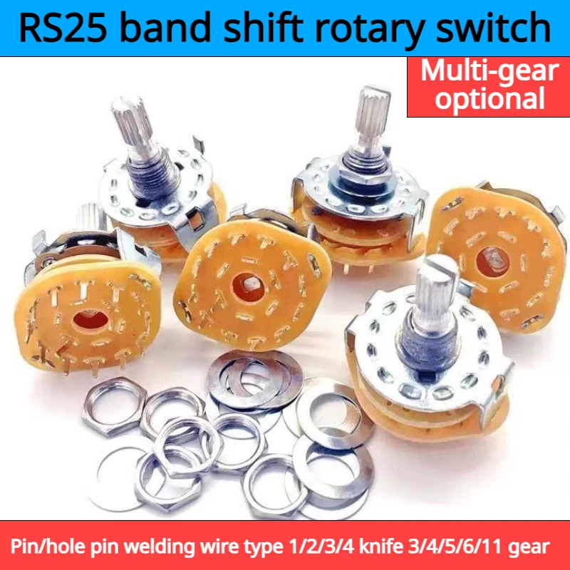 

5pcs RS25 Band switch Shaft Panel Mount L=20mm 1P11T 2P4T 2P5T 2P6T 3P3T 3P4T 4P3T Rotary Switch Selector Band
