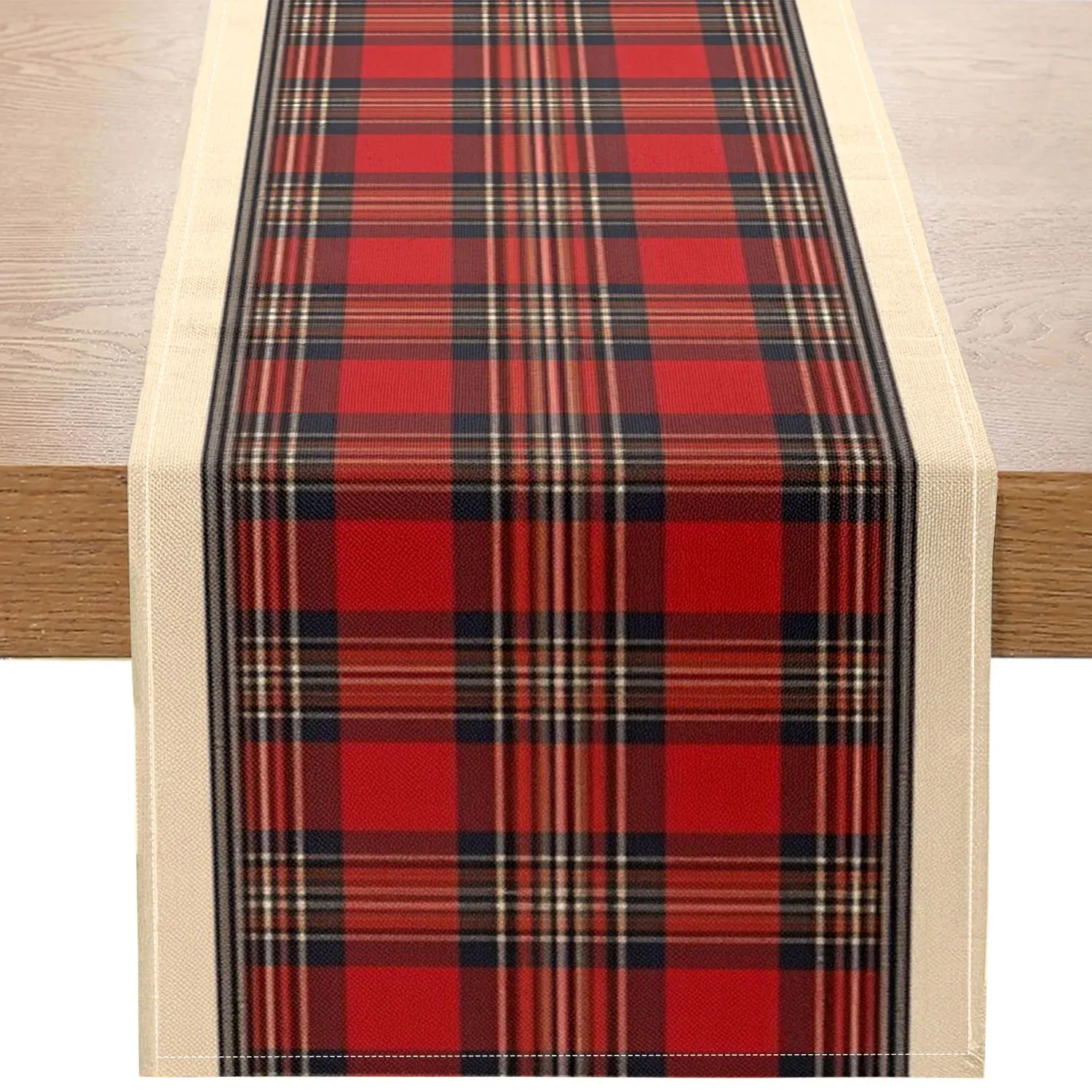 1 Piece of Vintage Plaid Table Runner, Decorated with Red and Black Plaid Patterns, Suitable for British-Style Home Decor and Holiday Table Decoration