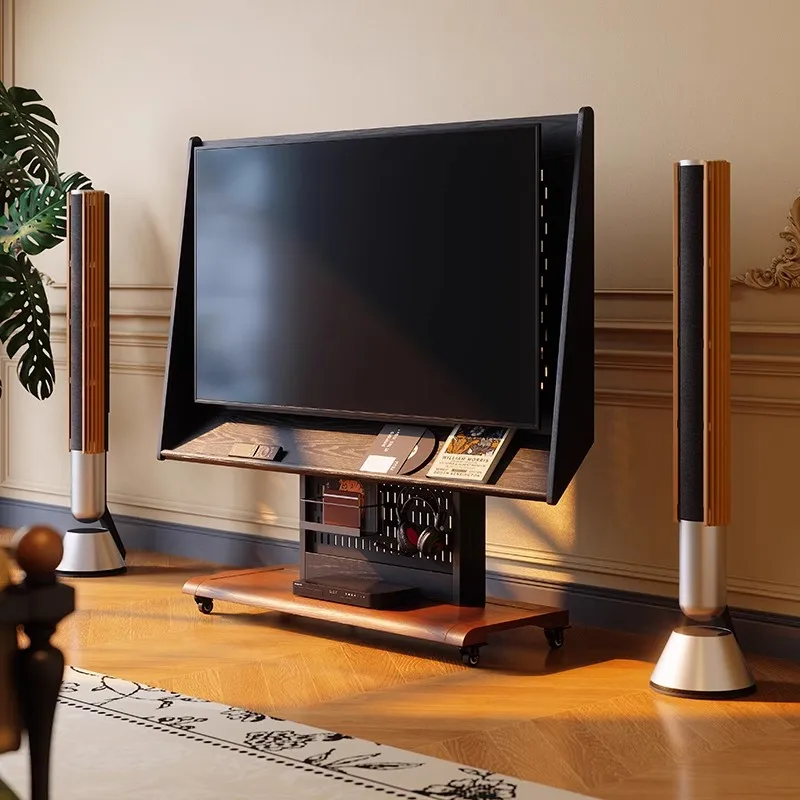 

Removable solid wood TV bracket, retro ash wood medium and ancient style floor-to-ceiling TV cart