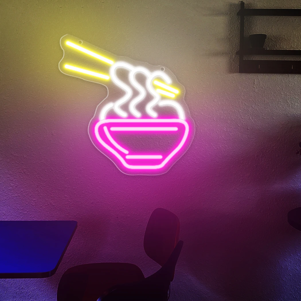 Ramen Noodles Neon Sign LED USB Powered Wall Hanging Light for Fast Food Kitchen Restaurant Bar Japanese Restaurant Decorations