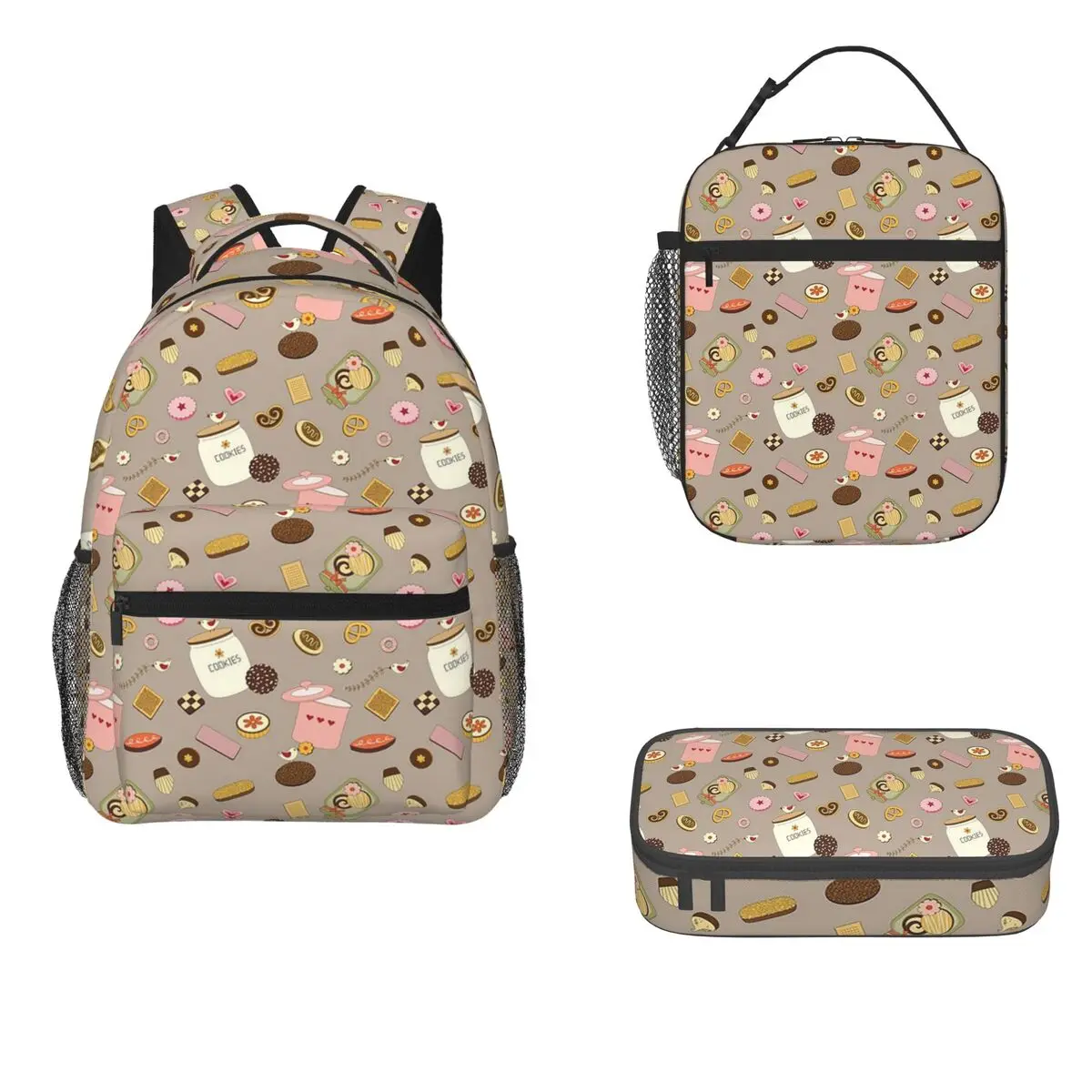 

Cookie Party Backpacks Boys Girls Bookbag Students School Bags Cartoon Kids Rucksack Lunch Bag Pen Bag Three-Piece Set