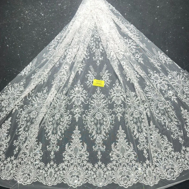 

10 Yards luxury White Diamond Wedding Dress Fabric with Mesh Spray Lace 150cm Wedding Party Spray gold Tull fabric