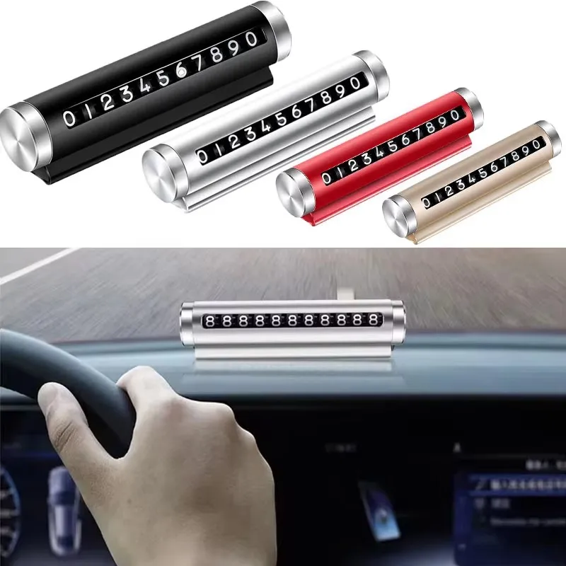 1/2/3/4Pcs Metal Car Temporary Parking Card Universal Rotate Phone Number Plate Aluminum Stickers Park Stop