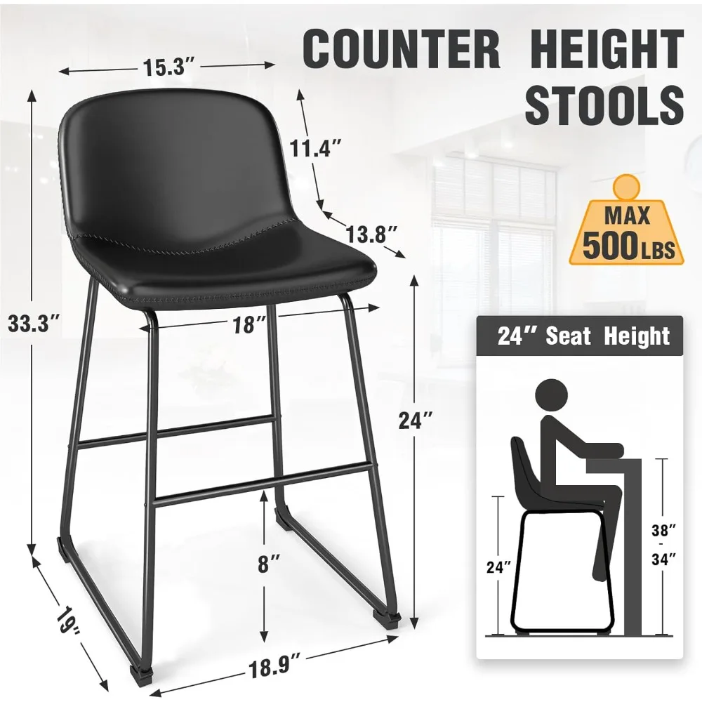 Ensemble de 2 chaises de salle à manger, tabourets sans accoudoirs à hauteur de comptoir avec support arrière jusqu'à 500 lb pour la maison, la cuisine, la salle à manger, le bar, le café