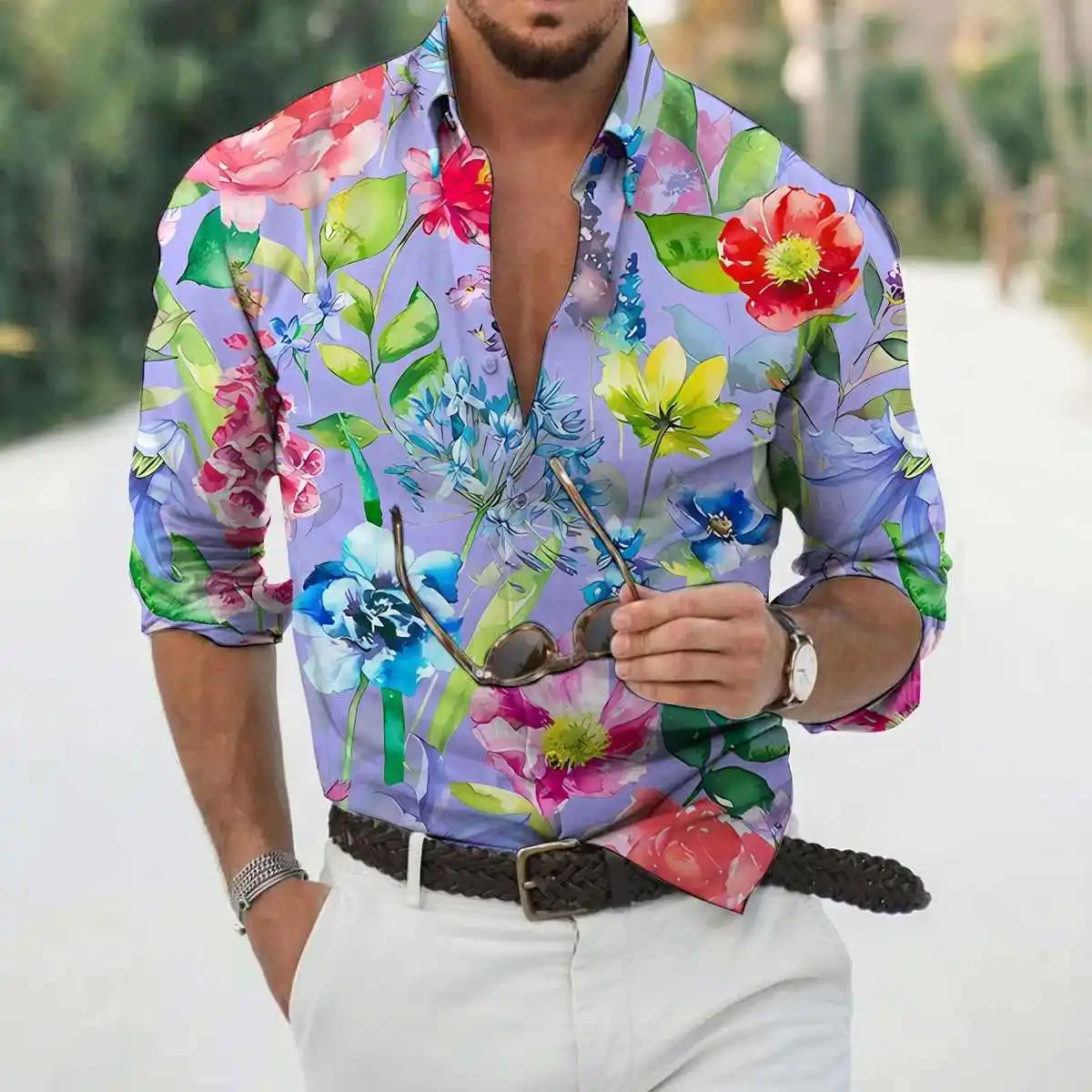 

Comfortable Breathable Long Sve Printed Men's irt Stand Fit Polyester Cotton Blend Autumn Wear Casual Collar