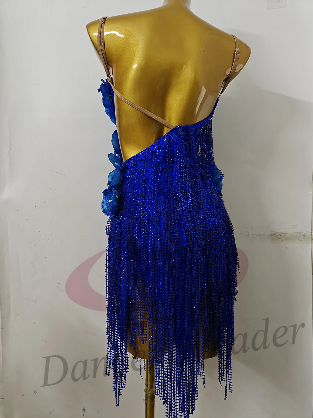 Traje de dança latina, strass, vestido estilo azul personalizado de alta qualidade para mulheres, adultos e crianças, vestido de performance de samba