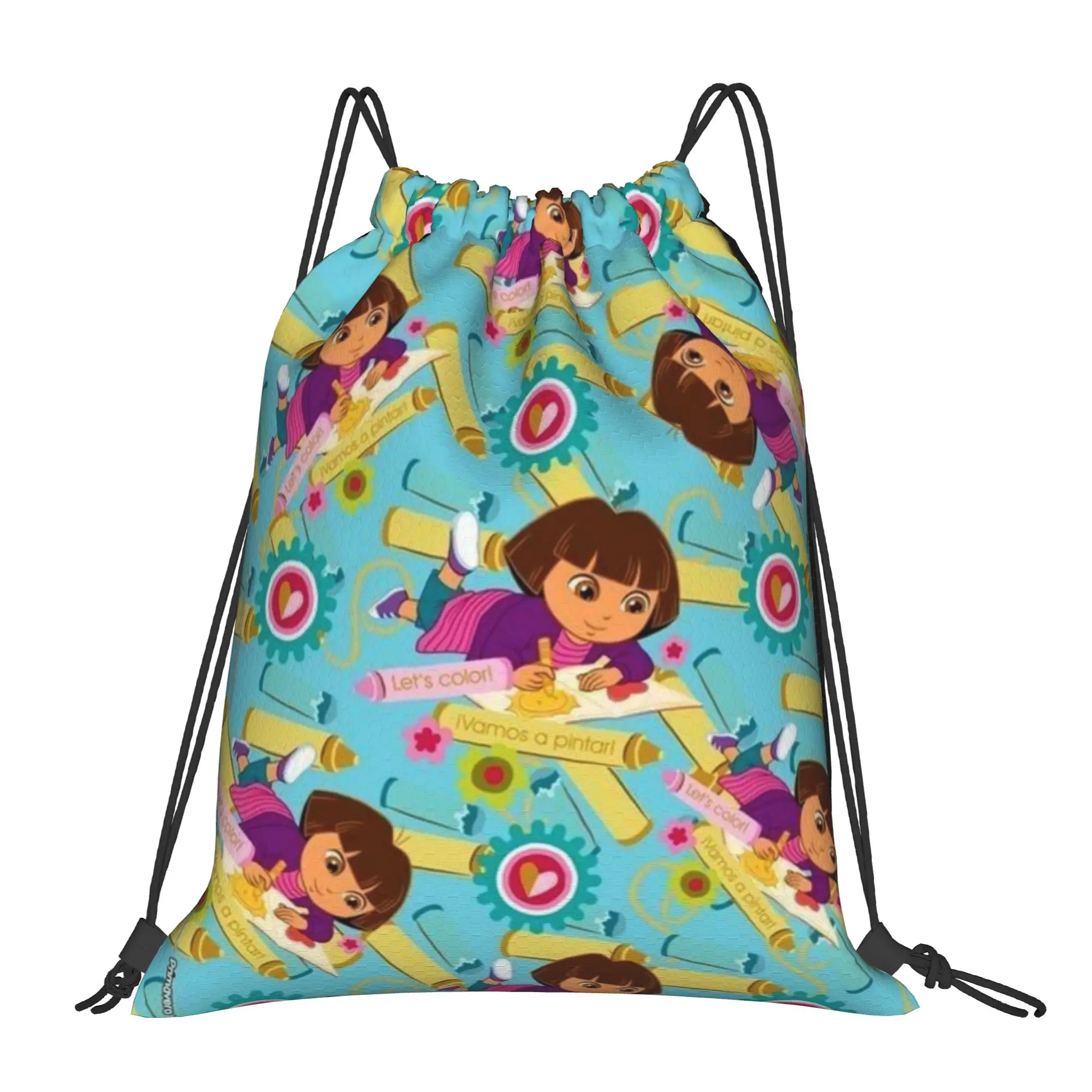 Doraa-Explorers Cartoon Drawstring Backpack Sports Gym Sackpack Water Resistant  String Bag for Cycling 36cm (W) x 43cm (H)