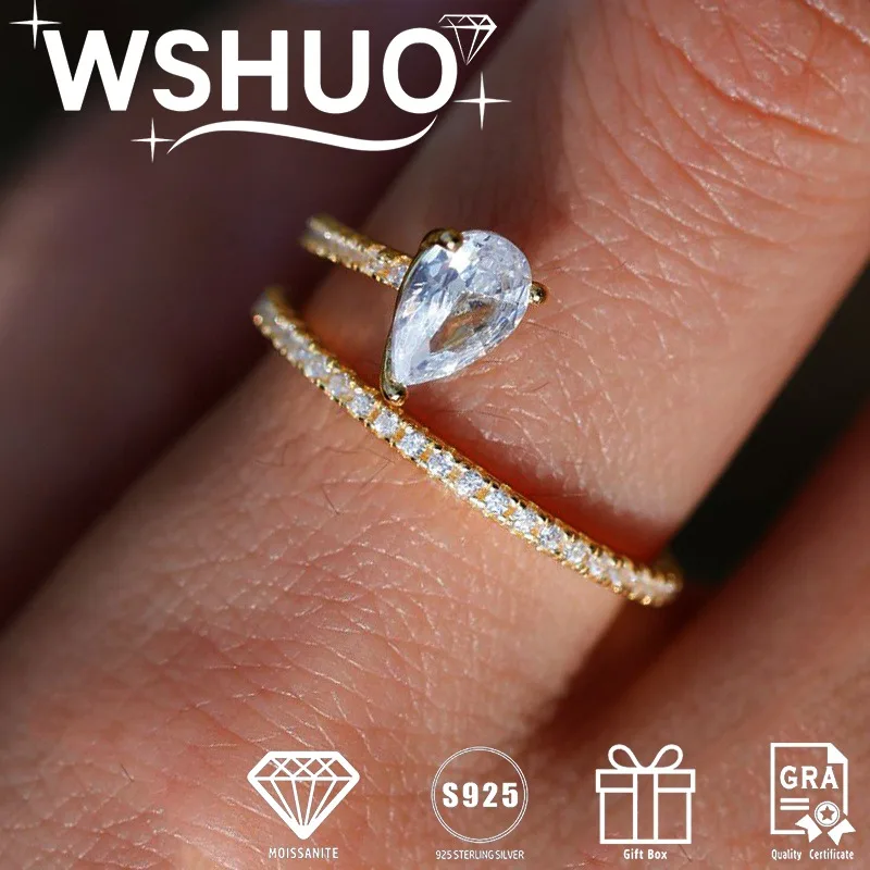 

0.8cttw Pear Cut Moissanite Ring 100% S925 Silver 18K Gold Plated Waterdrop Shaped Diamond Proposal Ring for Women Fine Jewelry