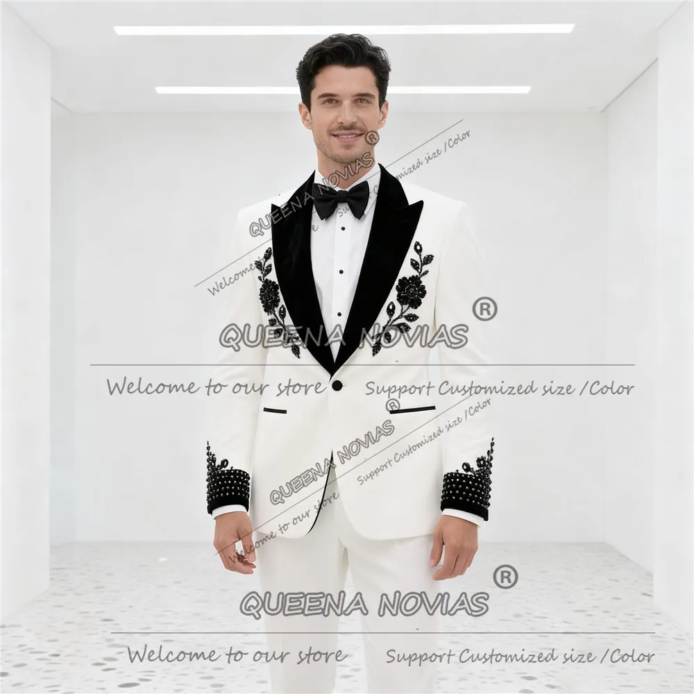 

Роскошные мужские костюмы с жемчугом и цветами для свадьбы, комплекты из 2 предметов, пиджаки для выпускного вечера с шалью и лацканами, мужской деловой костюм по индивидуальному заказу, наряды