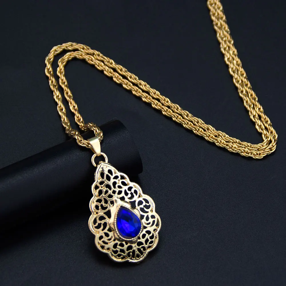 Sunspicems-قلادة بدلاية قطرات ماء ذهبية اللون للنساء ، عيون مجوفة ، شكل دمعة ، بيجو للفتيات العربات ، شعبية مغربية