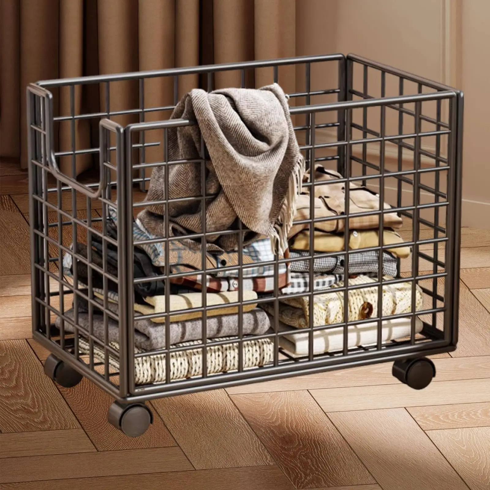 Mobile Mesh Basket Cart With 360 Swivel Wheels Rolling Metal Wire Utility Trolley For Home Office Bedroom Toy Storage