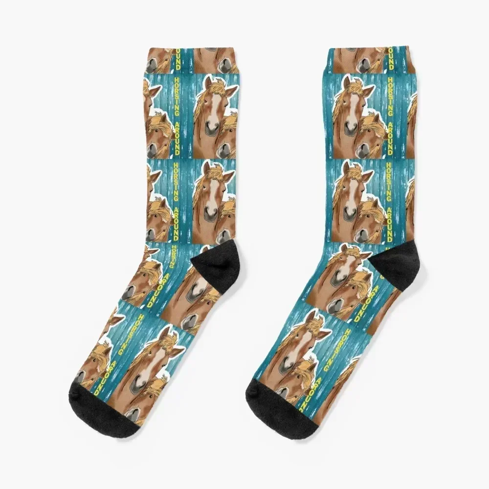 Horsing Around - Two Blonde Flaxen Horse Palomino Socks summer winter gifts floral Socks Female Men's