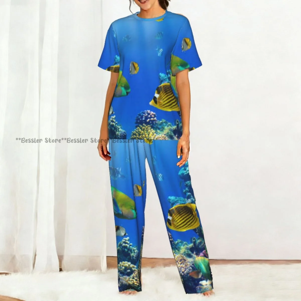 Women's Pajamas Set Tropical Fish Image Short Sleeve Sleepwear 2 Piece Homewear Loungewear view 5