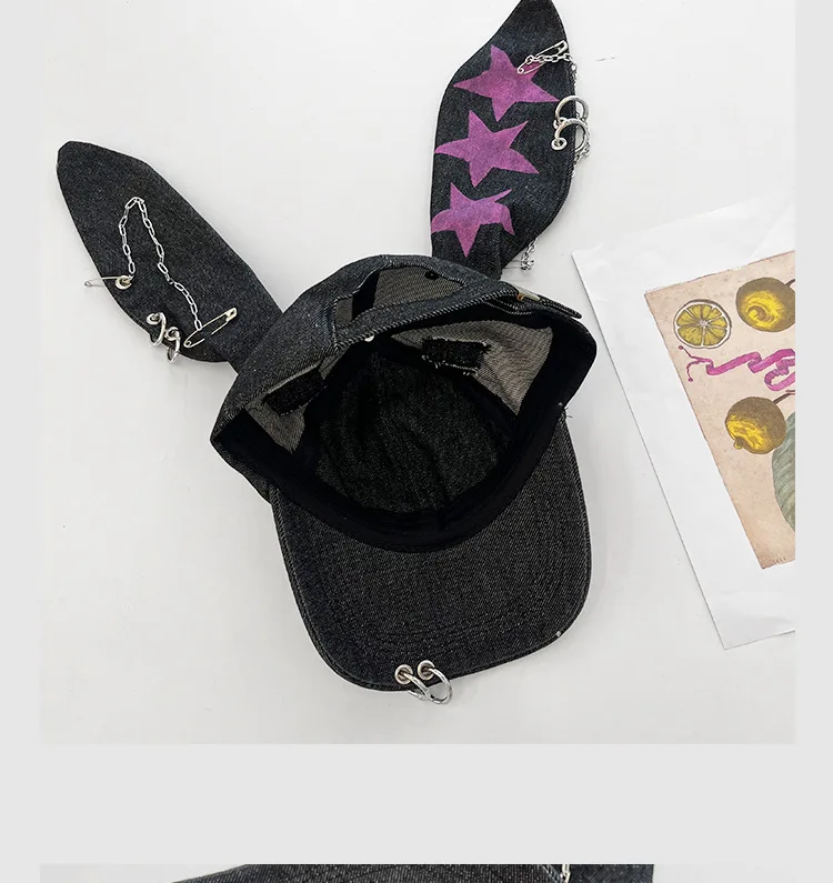 Rabbit Eared Cowboy Ripped Baseball Cap Dark Punk Hottie Photos Peaked Cap