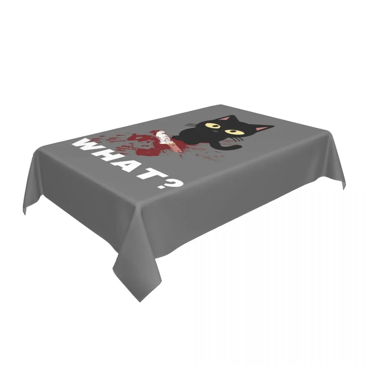 Black Cat What Meme With Knife Tablecloth Rectangular Fitted Waterproof Cartoon Kitten Table Cover Cloth for Banquet