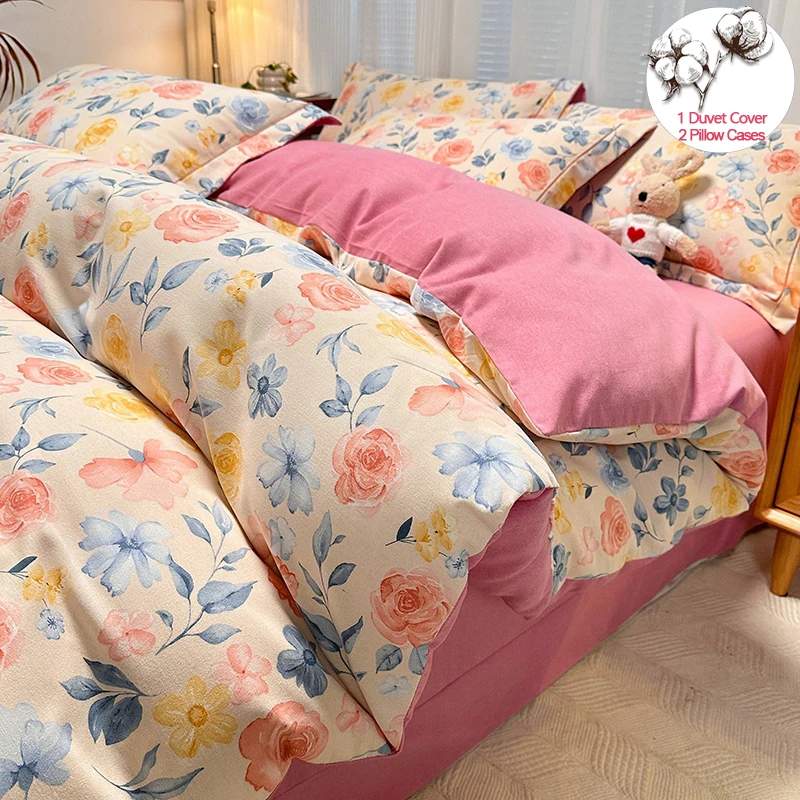 

Country Floral Style Bedding Set: 100% Cotton Duvet Cover Set ,1 Quilt Cover 2 Pillowcases, Fade Resistant | Hotel Quality