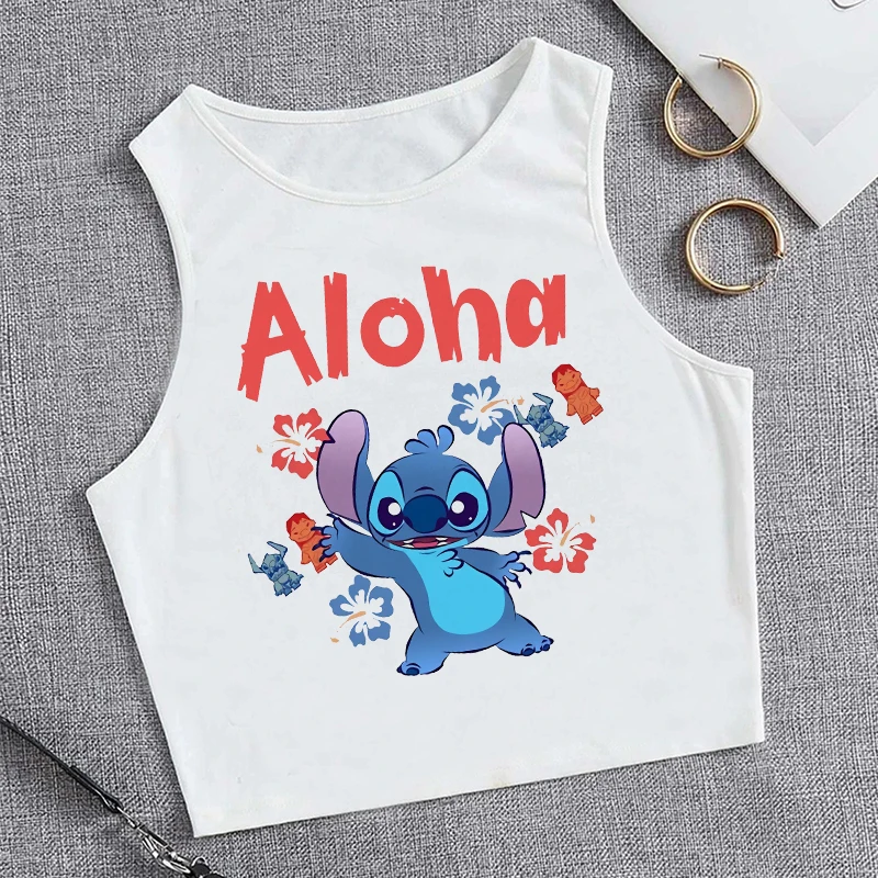 Vest Disney Kawaii Lilo Stitch Tank Top Funny Cartoon T Shirt Women Stitch T-shirt Graphic Tshirt Streetwear Crop Top Tee Female image 2