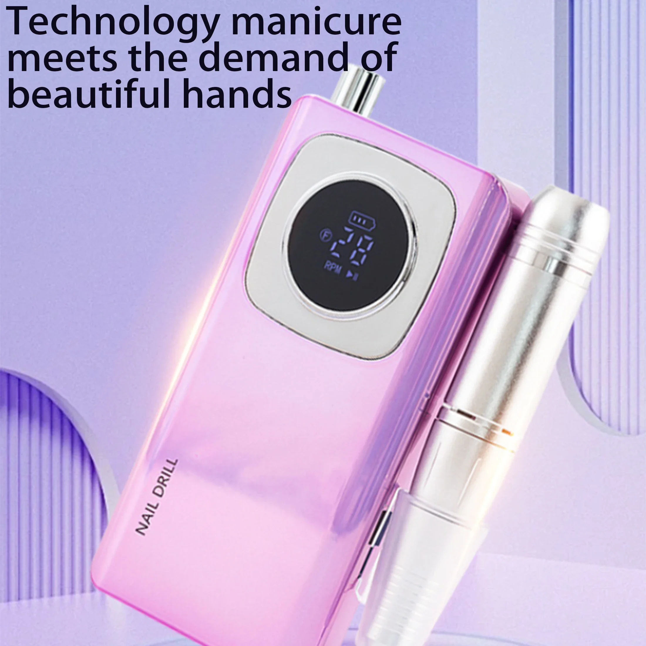 Professional Portable Nail Drill  – Rechargeable Electric Nail File with LCD Screen for Acrylic & Gel Nails – Salon Manicure