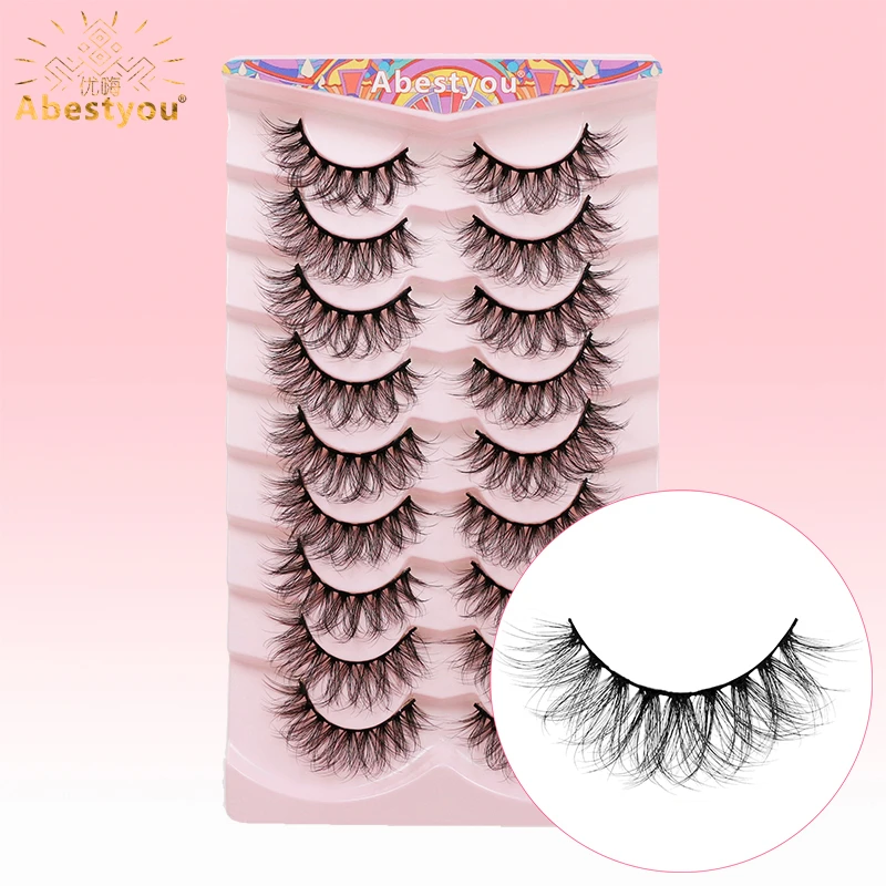 Abestyou Luxury 9 Pairs Soft Cross Natural Long Criss Mink Cluster Individual Strip Lashes Handmade False Eyelashes Maquillaje