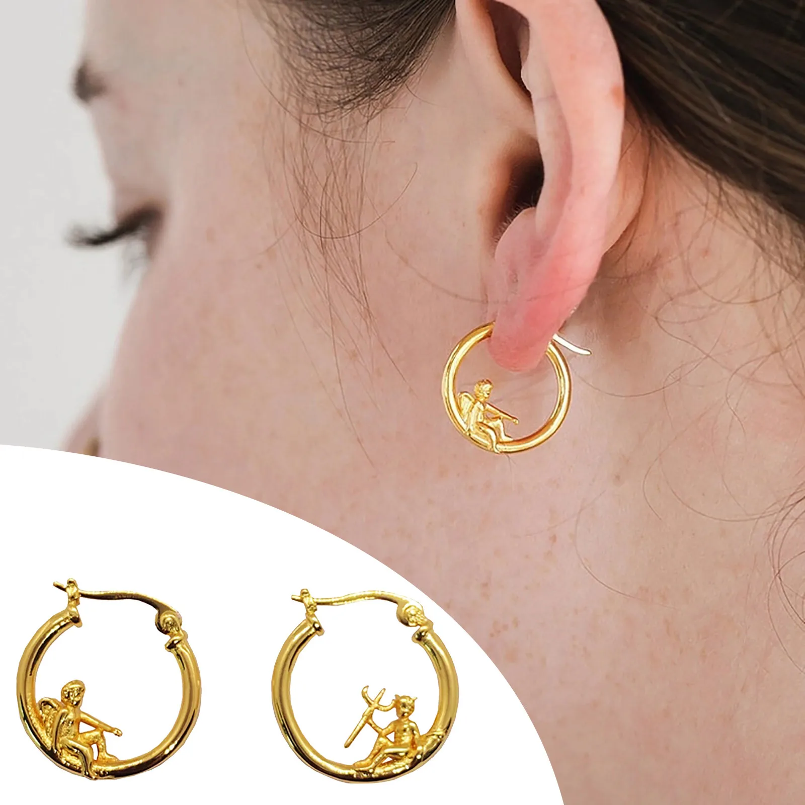 

Womens Earrings Personality Angel And Devil Whimsical Hoop Earrings Jewelry Earrings For Women