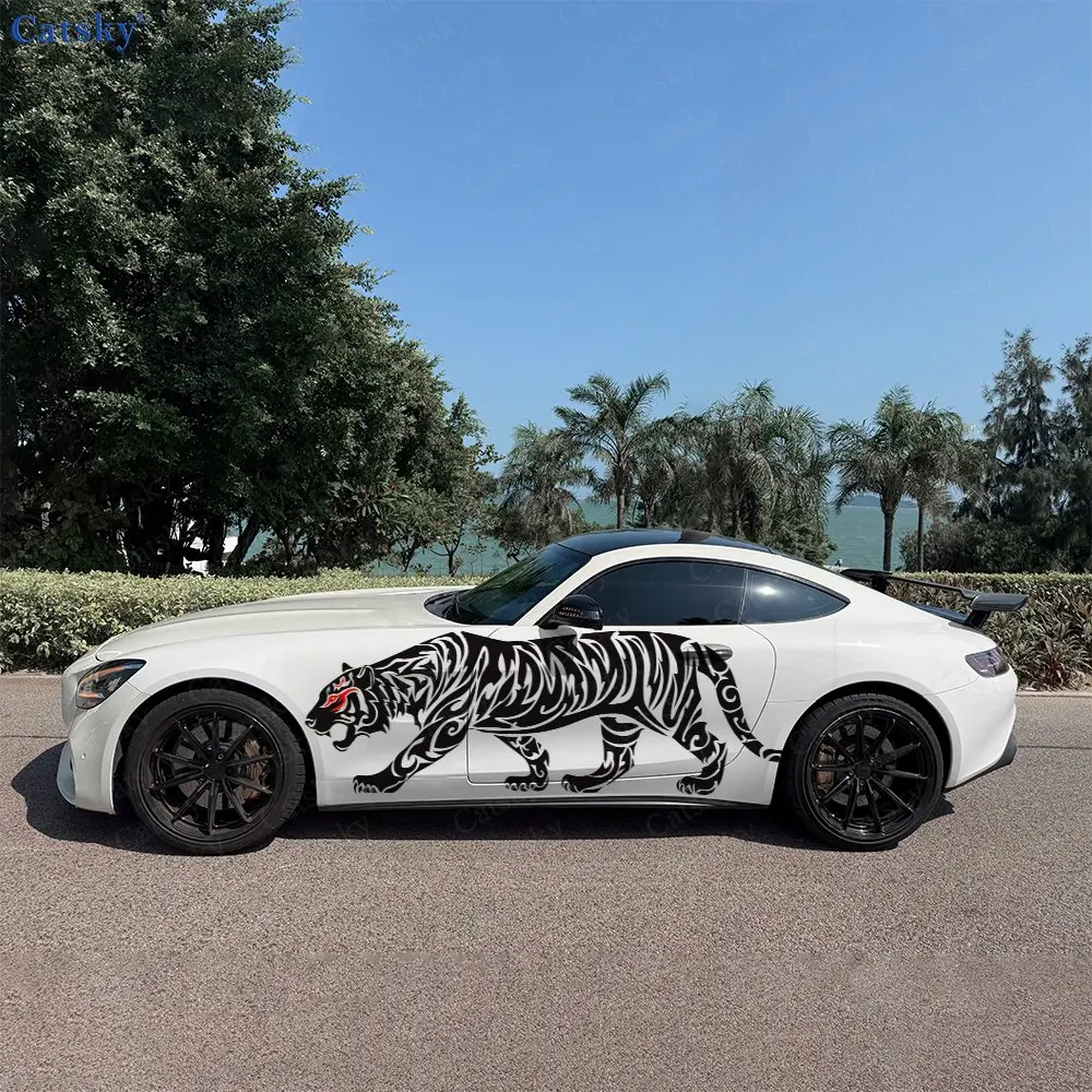 2pcs Red Eyed Black Tiger Car Decal Full Body Floral Decoration Covering Scratches Protect Car Decal Waterproof Car Vinyl Wraps