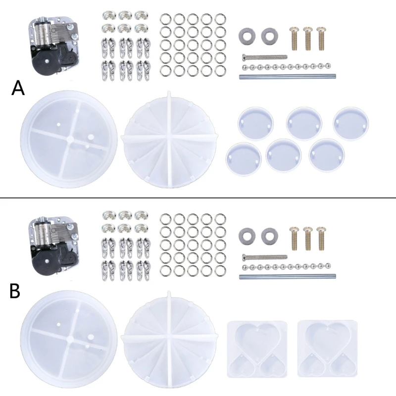 Y4QE Music-Box Stampo in silicone Set materiali per movimento fai da te Ciondolo rotondo a cuore