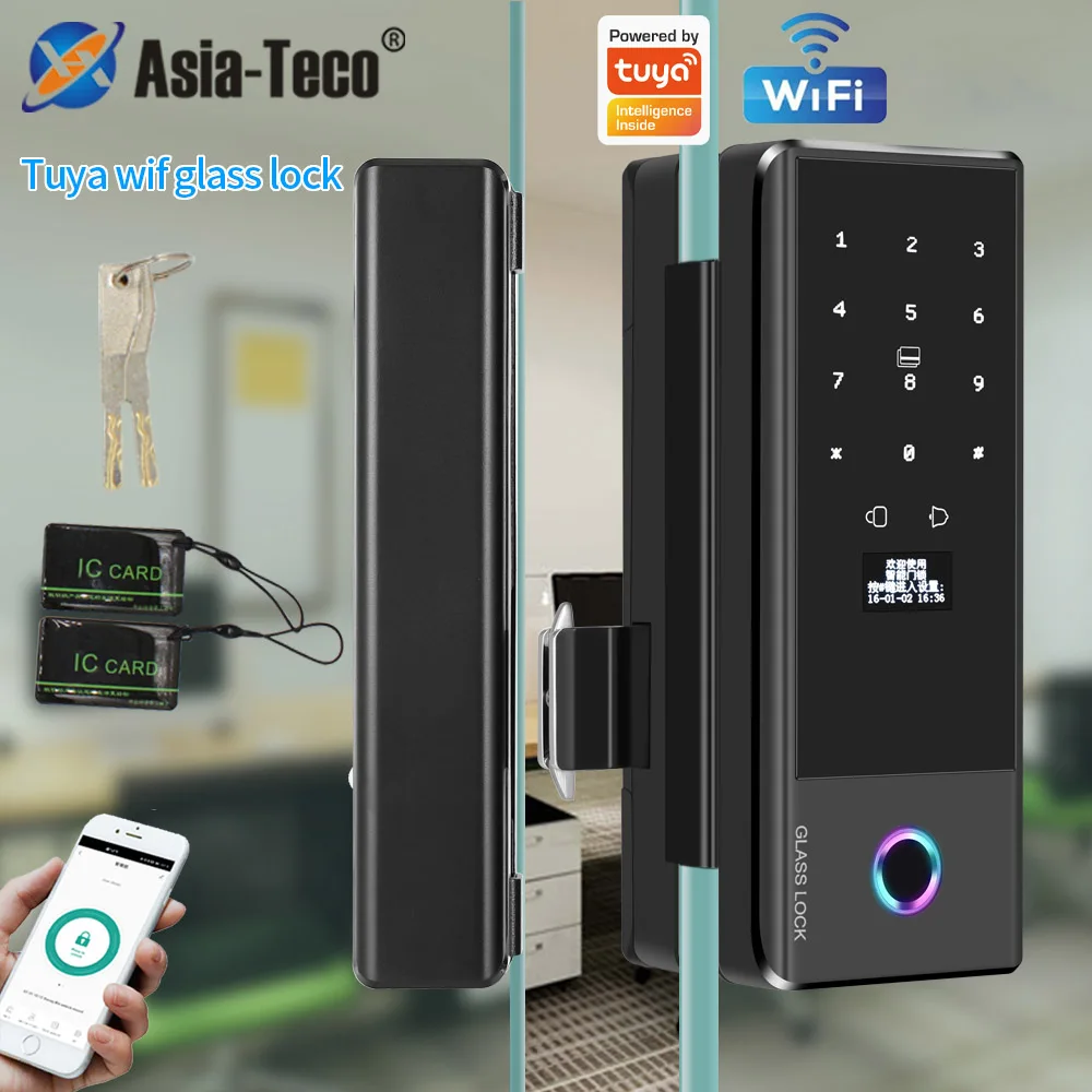 Smart Wifi Fingerprint Lock Wooden Framed Door Frameless Glass Door Electronic Lock Remote Control Unlock work with tuya app