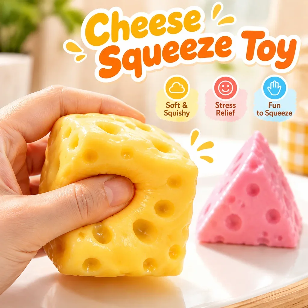 Cheese Squeeze Squishy Toy Simulated Food Shape Soft Rebound Durable Compact Lightweight Stress Relief Anxiety Fidget Toy
