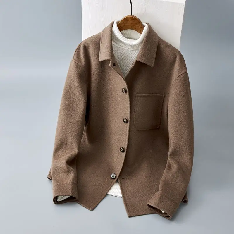 

Двусторонний шерстяной мужской костюм Jaet, повседневное Thiened, теплое пальто с воротником Faion Urban Sle, зимнее длинное све, чистый цвет