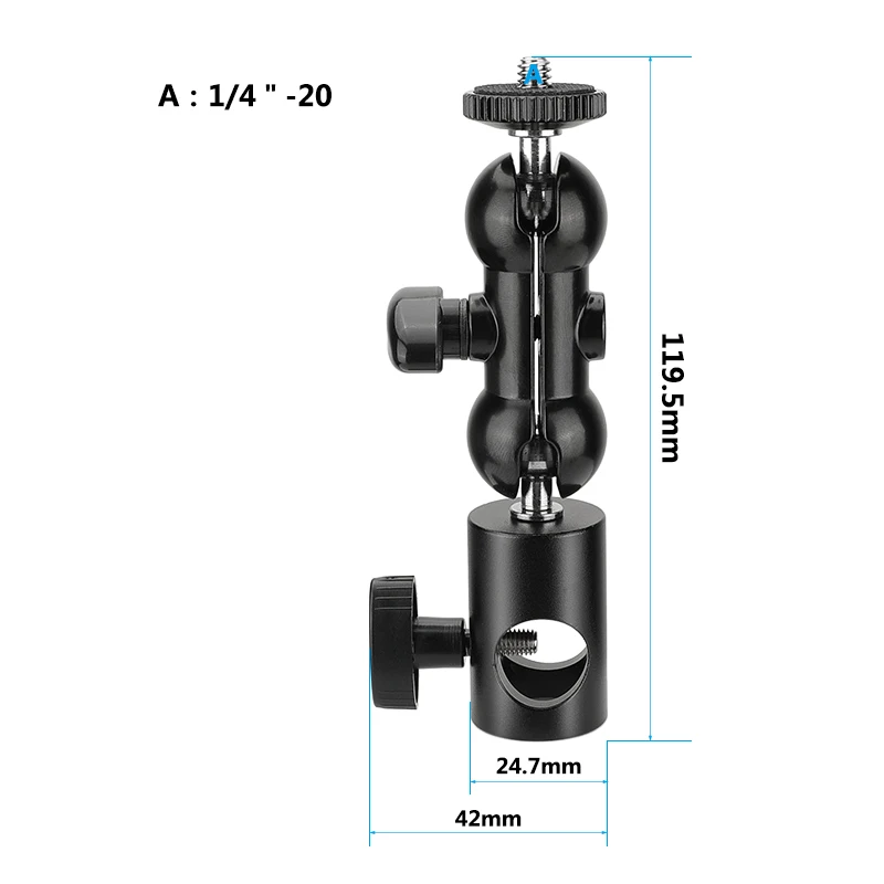 HDRIG Multifuncional Bola Cabeça Suporte Thumbscrew com 16mm Light Stand Cabeça Adaptador Para DSLR Camera Monitor Luz