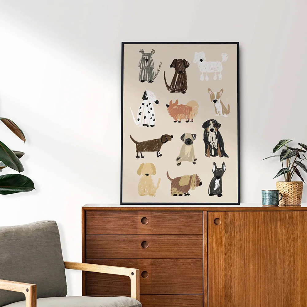 Animal Dogs Black and White Print Dogs Breed Drawing Wall Art Kids Room Decoration Dog Lover Gift Poster Picture Canvas Painting