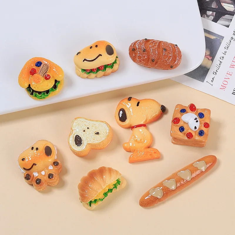 DIY Simulation Food Toy Cute Puppy Dog Shoe Charms Biscuit Burger Miniature Sandals Decorations Resin Accessories Baguette Bread