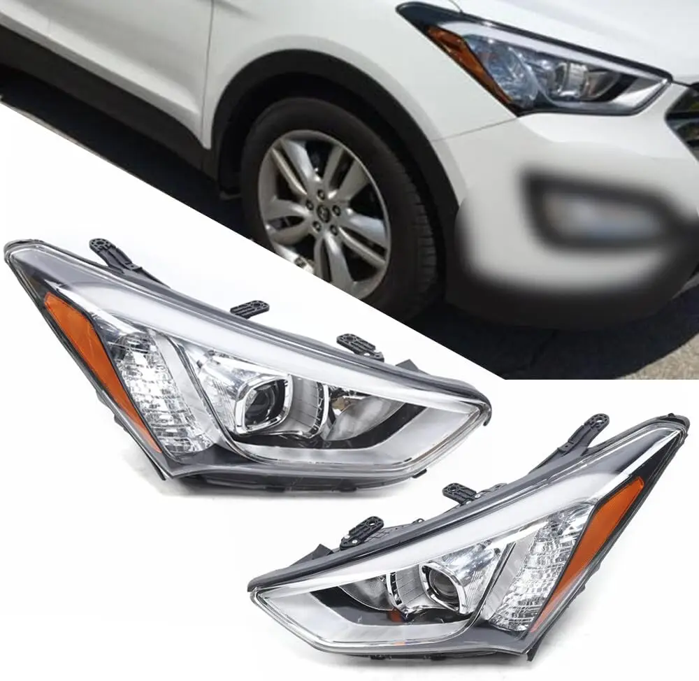 LED Halogen Headlight Unit Left and Right for 2013-2016 Santa Fe GLS/SE - Driver and Passenger Side Headlamp Set, Direct Replace