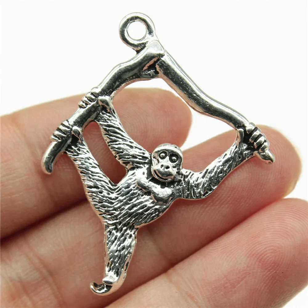 3pcs/lot 39x32mm Orangutan Monkey Charms For Jewelry Making Antique Silver Color 1.54x1.26inch