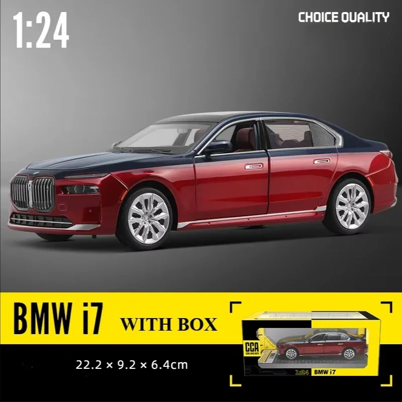 Diecast CCA 1:24 BMW I7 G70 Alloy Car Model with Display Case Collection Miniature Voiture Home Decor Children Man Car Gift