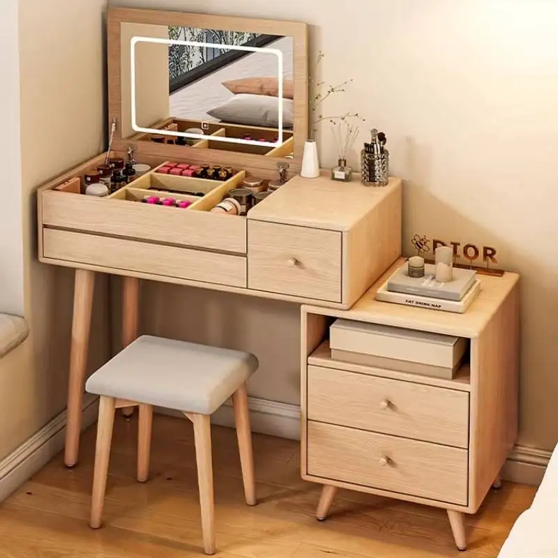 

Wooden Decoration Vanity Desk Mirror Nightstand Room Stuff Compact Dressing Table Makeup Mini Vanity Tocador Room Furnitures