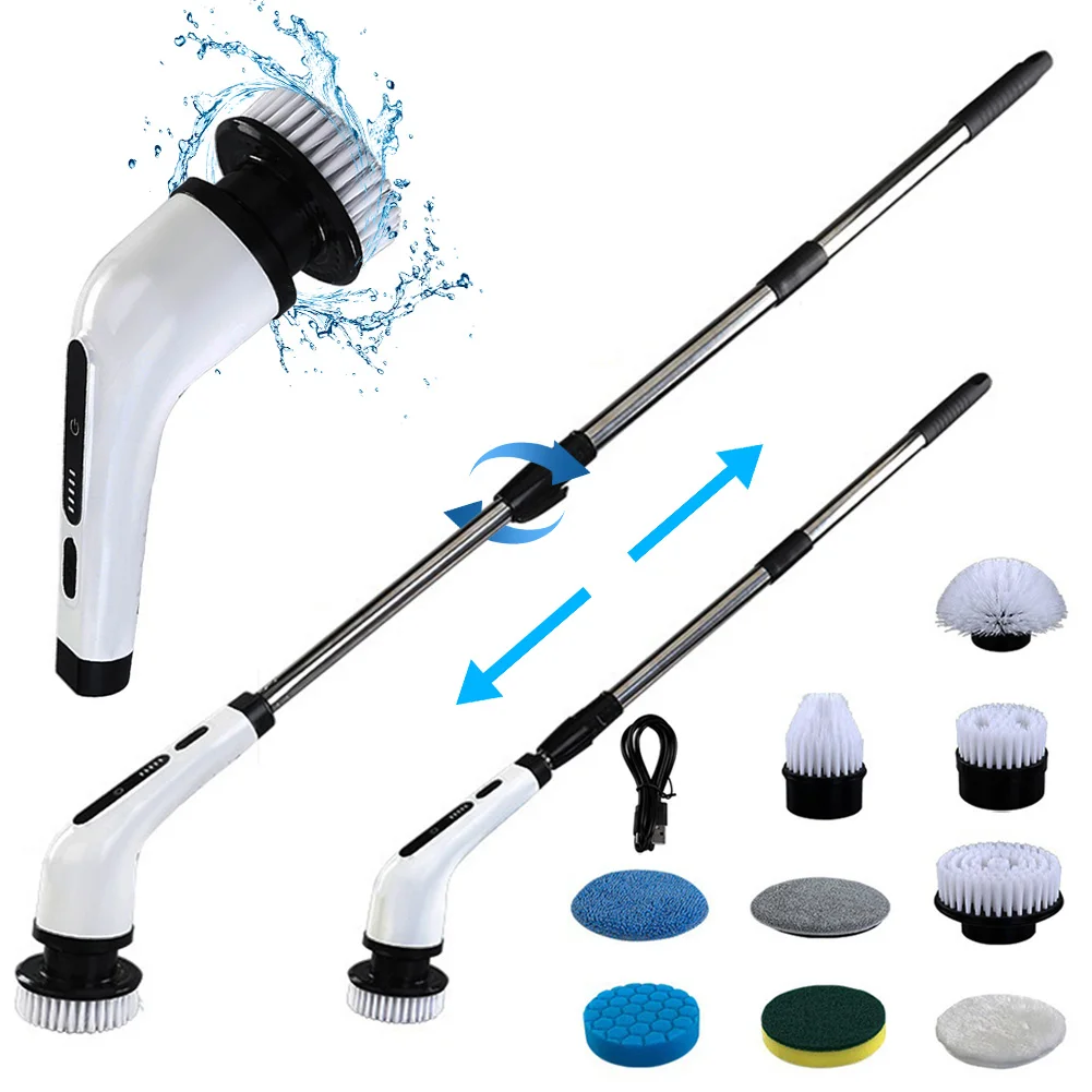 

Электрический вращающийся скруббер 11 в 1, беспроводная выдвижная щетка для чистки, 2 режима, ручная щетка для мытья полов для ванной комнаты, кухни, автомобиля