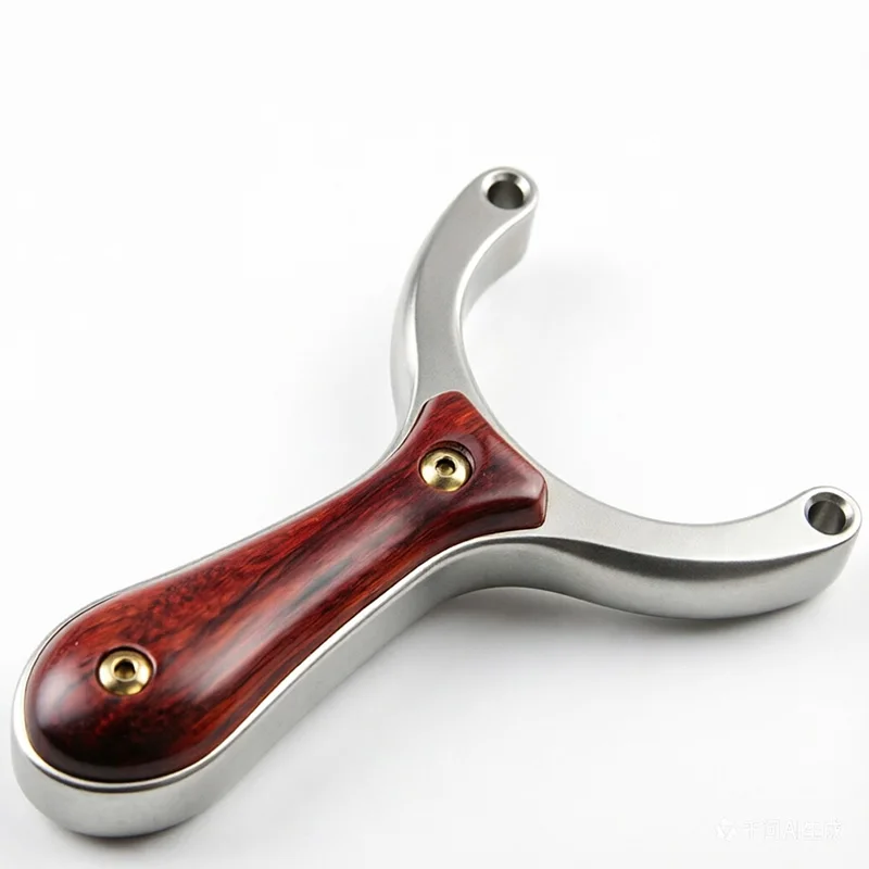Stainless Steel Y-Shaped Slingshot Round Fork with Wood-Grain Inlay Handle & Golden Screws for Target Practice