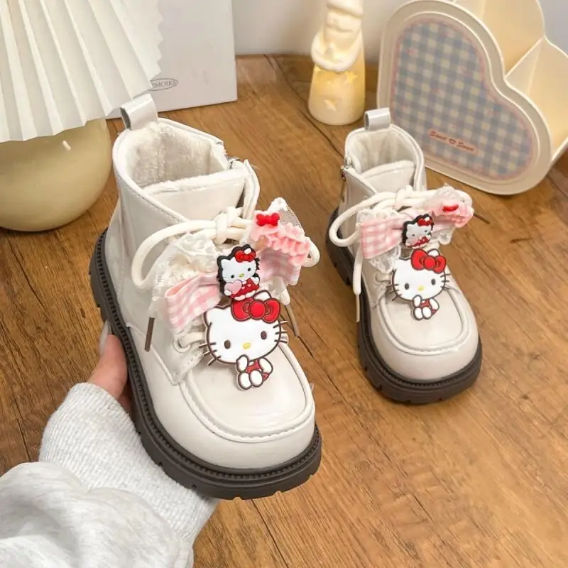 حار سانريو مرحبا كيتي أحذية الطفل Kawaii أنيمي طالب عادية عدم الانزلاق مقاوم للماء مقاومة للاهتراء الراحة عالية الجودة مارتنز الأحذية #5
