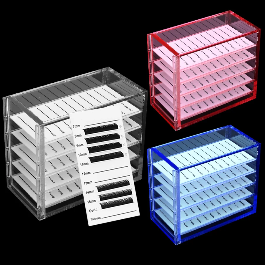 7-15mm False Eyelashes Storage Box 5 Layers Acrylic Pallet Lash Holder RED/BLUE/WHITE Lash Display Accessories Tools