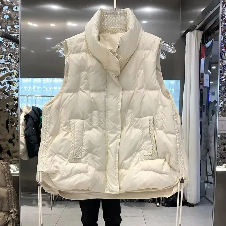 2023 New Winter Fashion Down Coat Women Vest Standing Collar Casual Loose Women Tank Top Coat Sleeveless White Duck DownTops