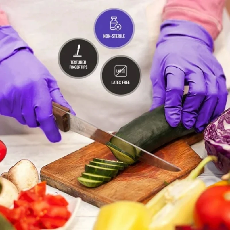 20/50PCS Purple Nitrile Gloves Disposable Kitchen Gloves Household Cleaning Work Beauty Spa Hair Salon Tattoo Gloves Powder Free