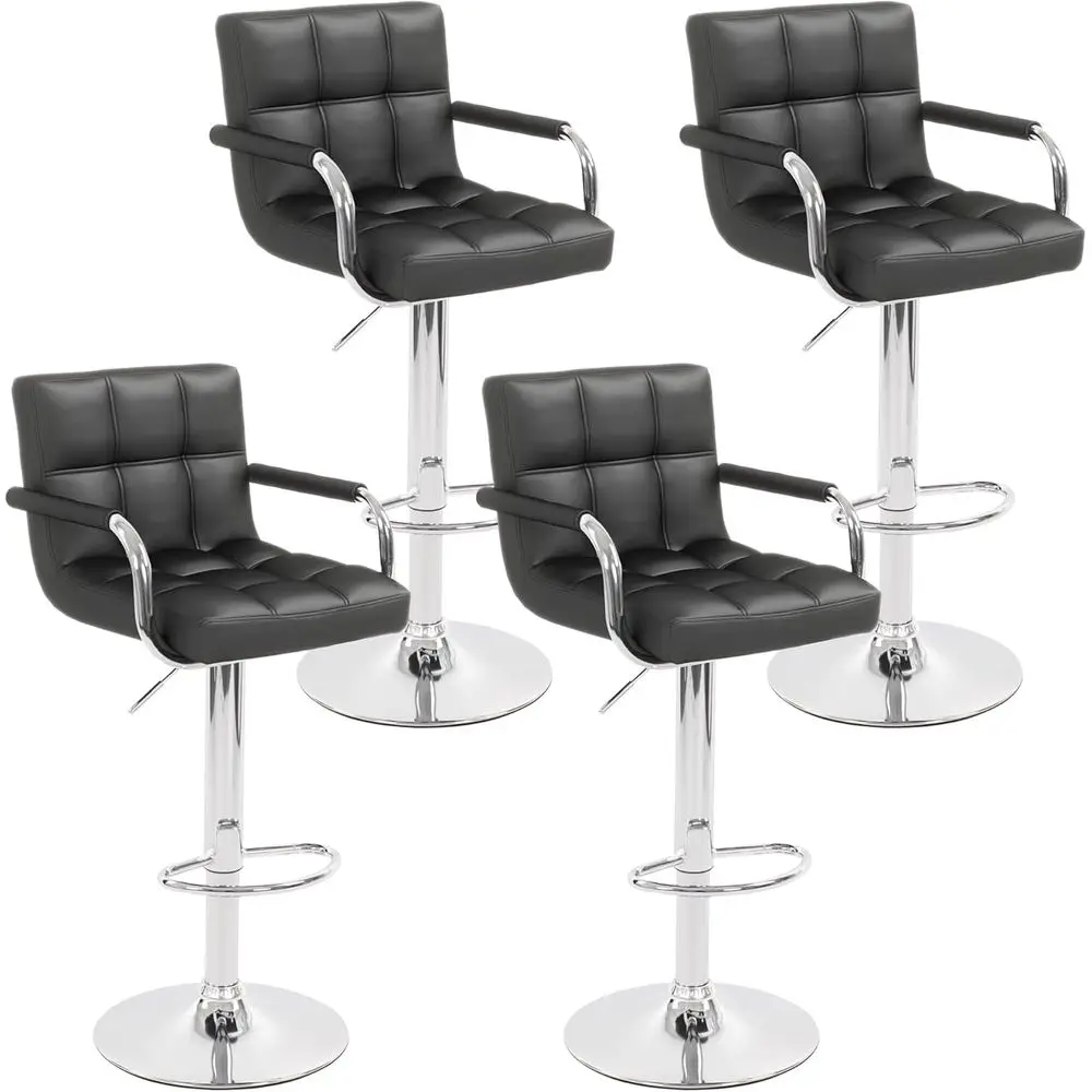 

Set of 4 Adjustable Swivel Bar Stools, Square Counter Height Chairs with Arms, Large Base for Kitchen Island (Black)